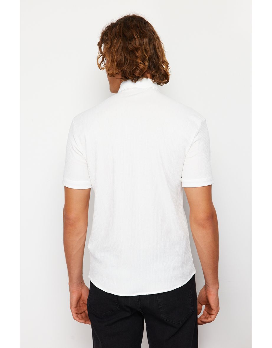 Men's White Regular Fit Short Sleeve Summer Textured Knitted Shirt - 7