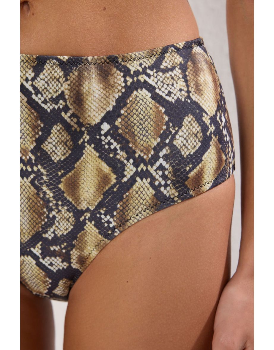 Snake Patterned High Waist Hipster Mix&Match Bikini Bottom - 2