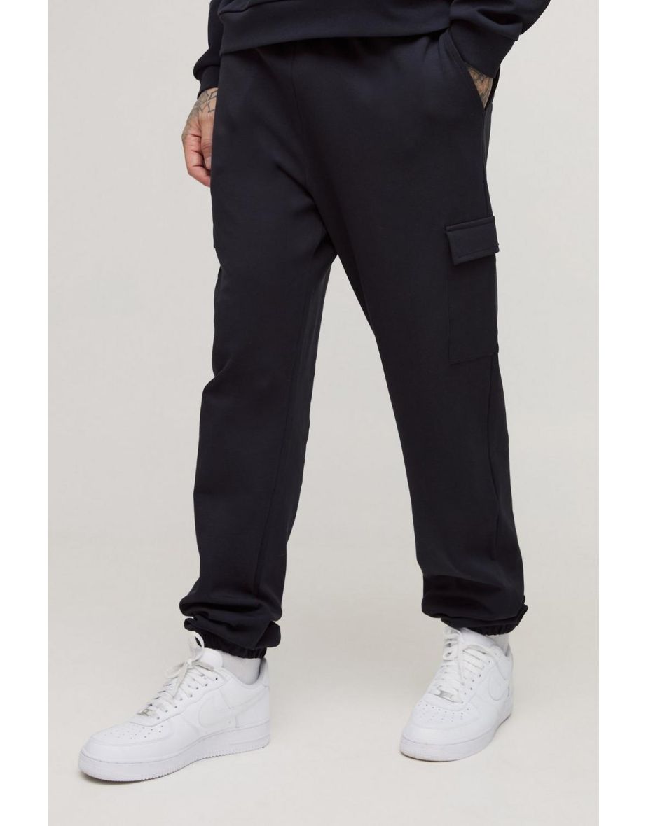 Tall Interlock Slim Fit Smart Cargo Joggers - black