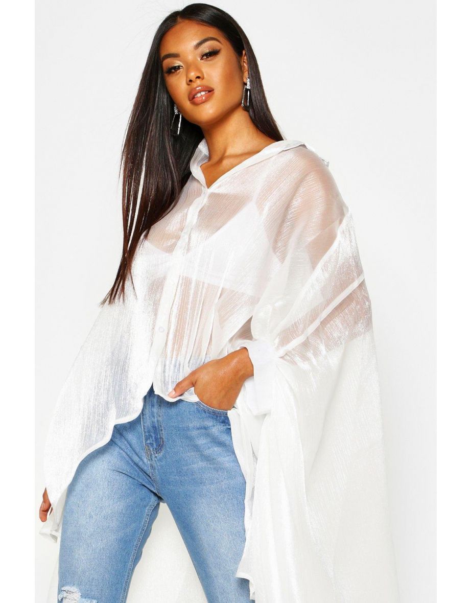 Oversized Organza Maxi Shirt - black - 3
