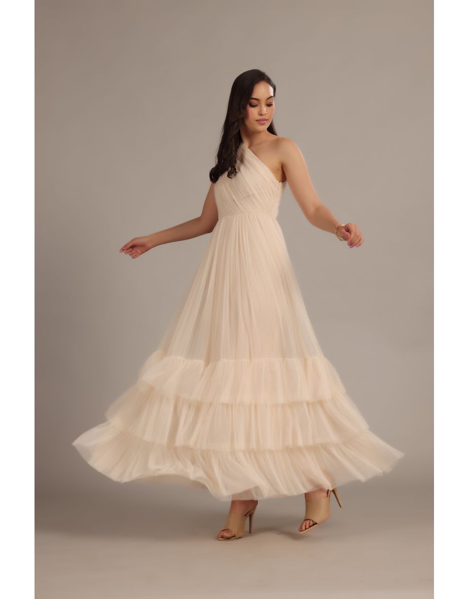 Nicolette One Shoulder Maxi Dress in Champagne