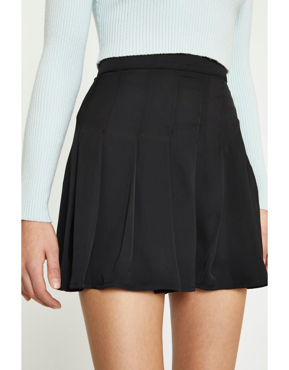 Black Pleated A-Line Mini Skirt - 3