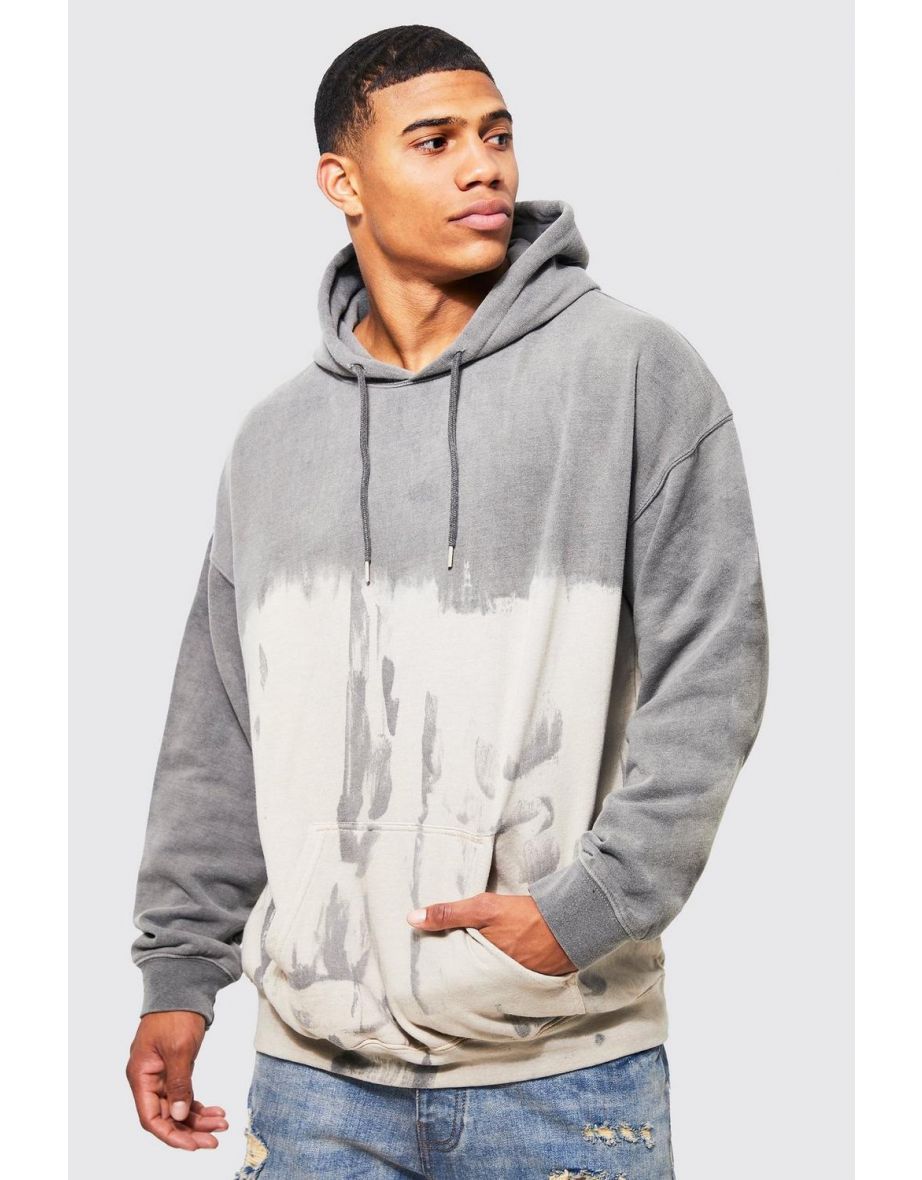 Shop Oversized Bleach Tie Dye Skull Graphic Hoodie grey Online in Iraq VogaCloset