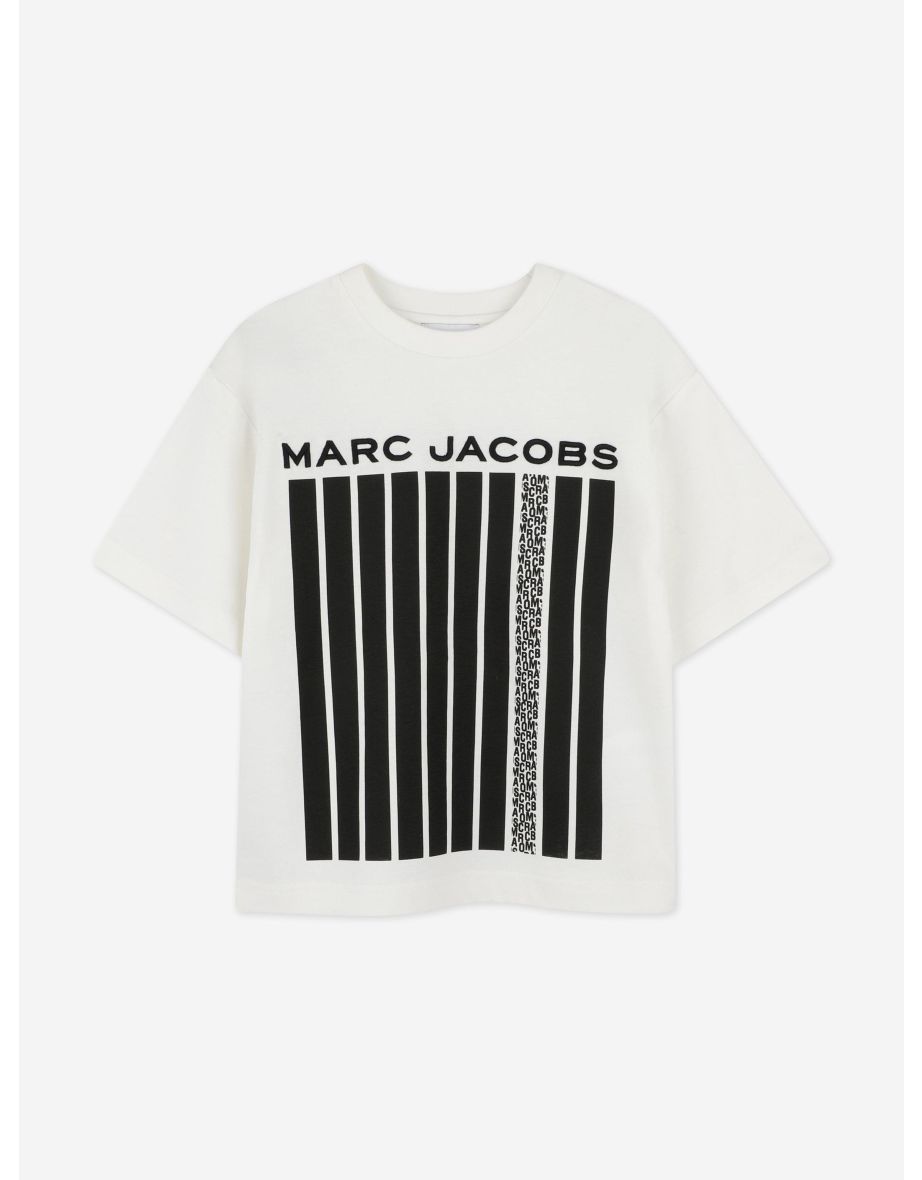Boys Striped Logo Print T-Shirt in Ivory