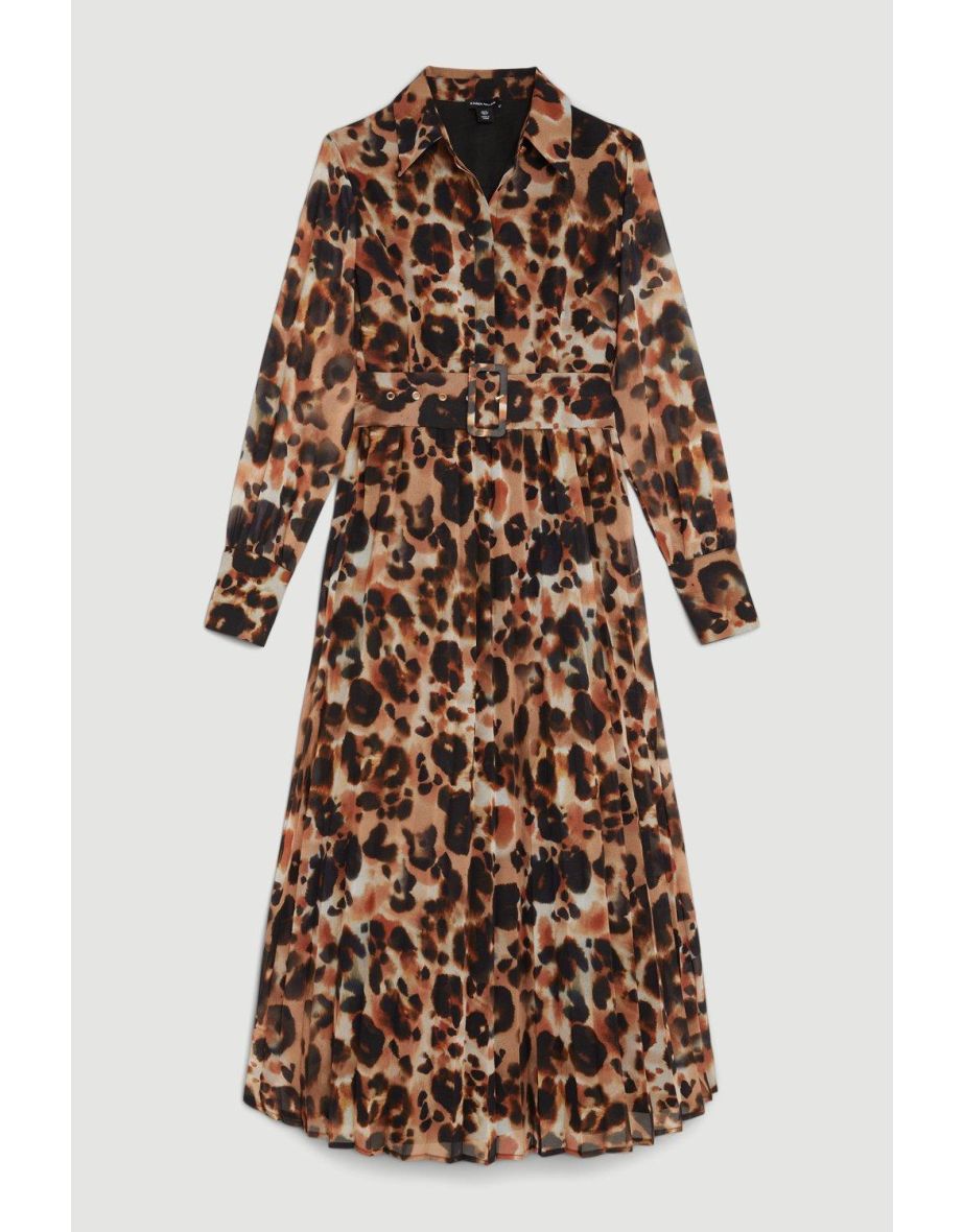 Blurred Animal Pleated Georgette Woven Shirt cDress - 3
