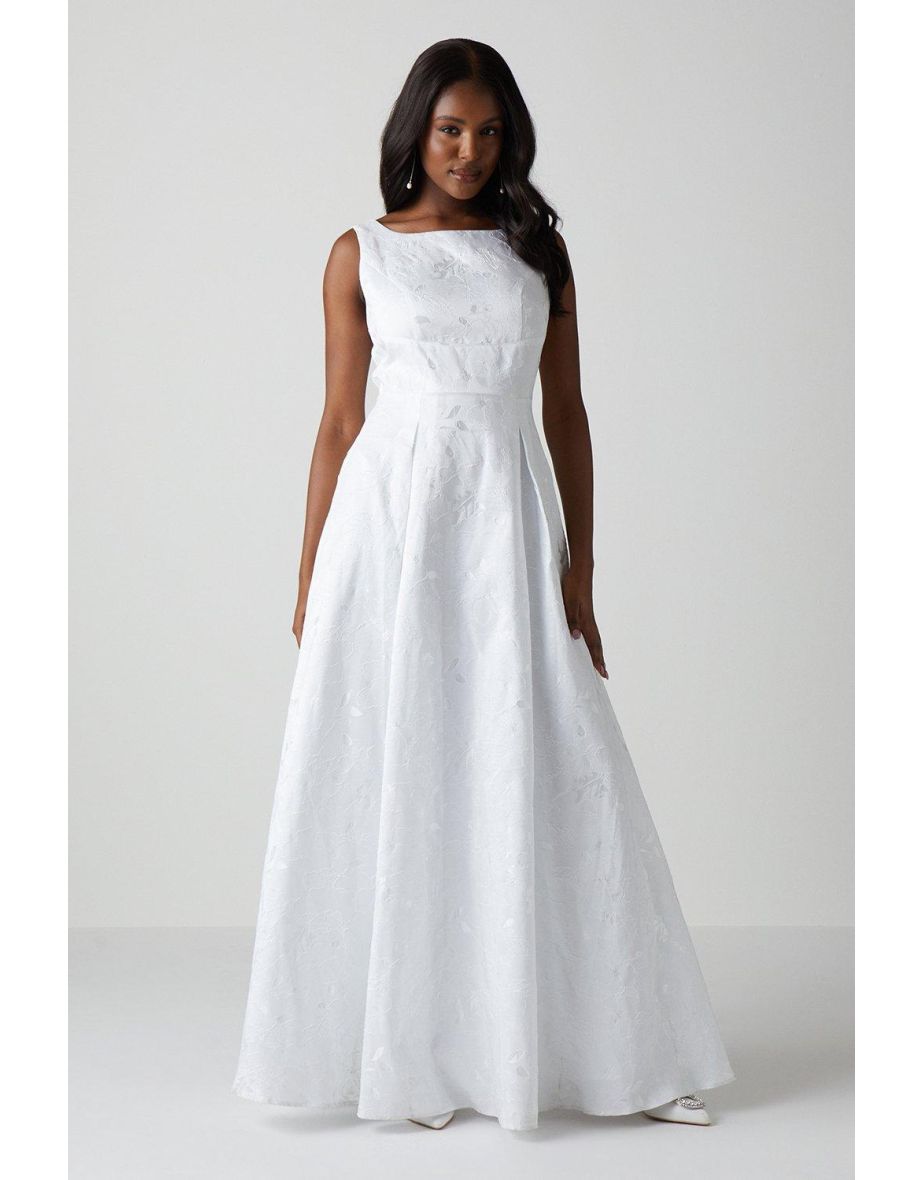 Bow Back Full Skirted Jacquard Wedding Dress