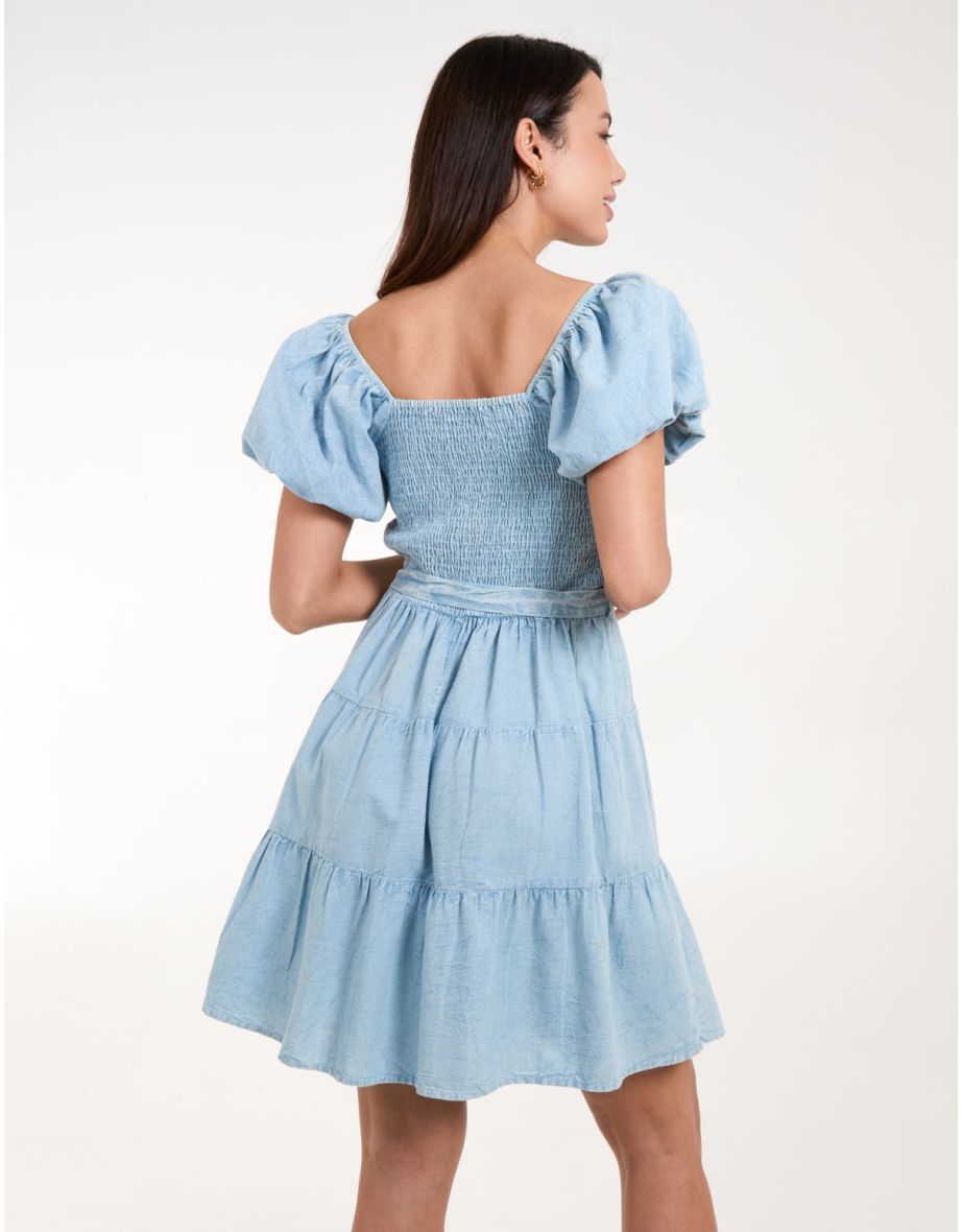 Blue Vanilla Off-Shoulder Denim A-Line Mini Skater Dress - 4