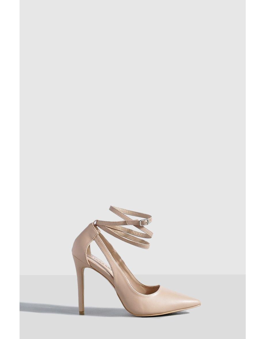 Cut Out Detail Lace Up Court Shoes - nude