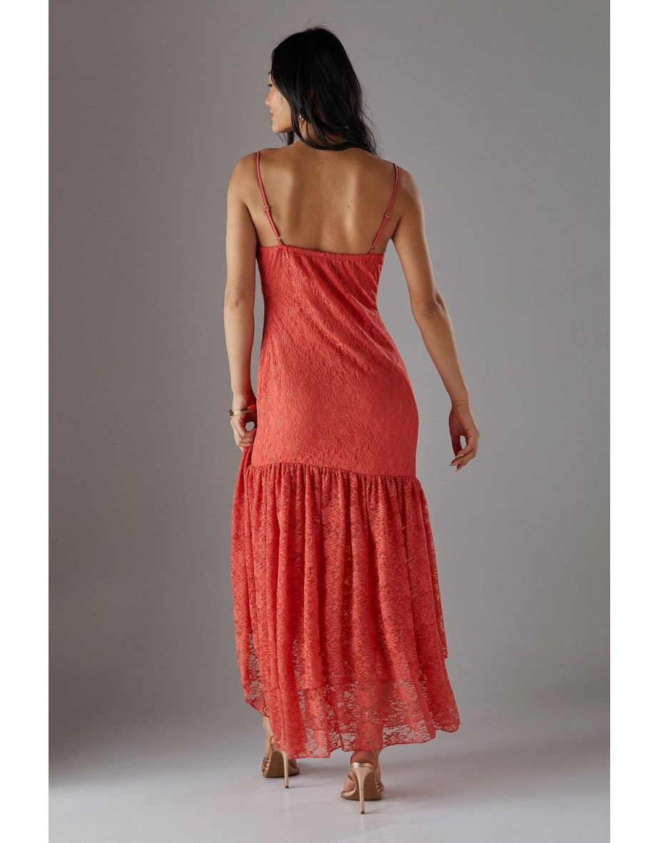 Petite Lace Strappy Drop Waist Ruffle Maxi Dress - 3
