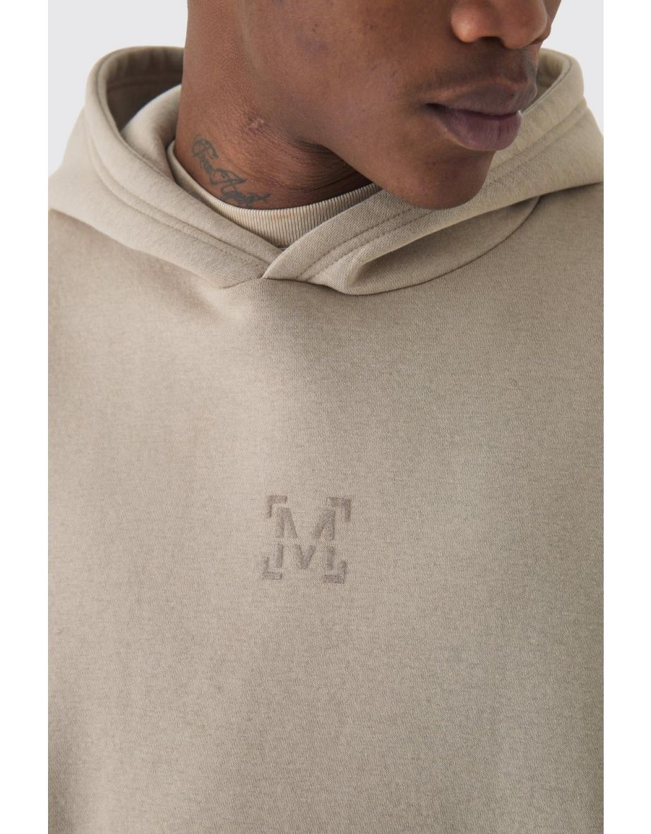 330GSM Oversized Boxy M Flocked Hoodie - taupe - 2