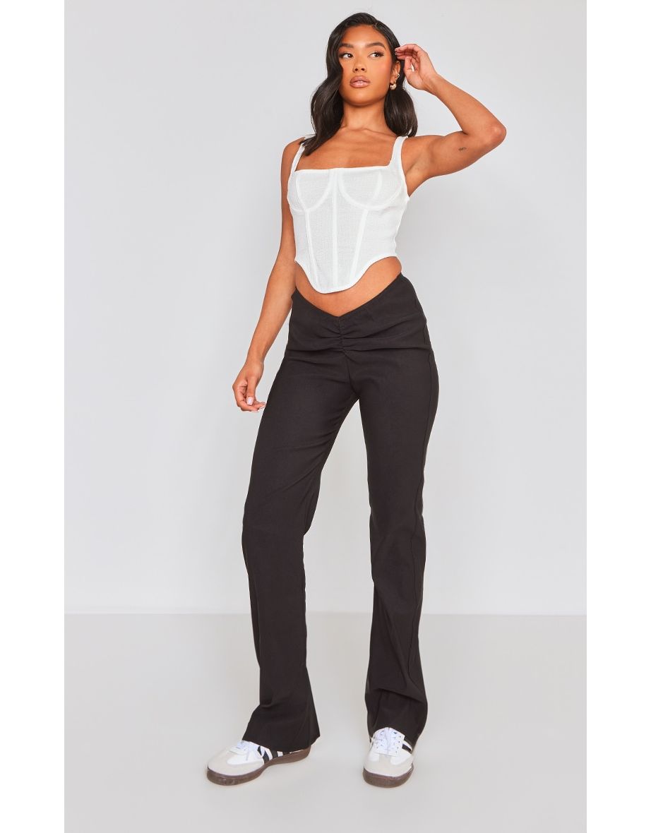 Black Stretch Woven Twist Front Flared Trousers