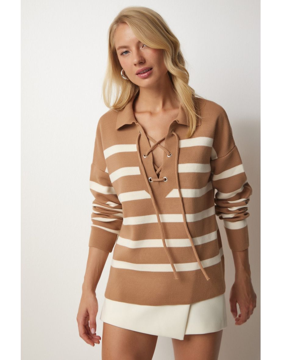 Happiness İStanbul Brown Stripped Sweater