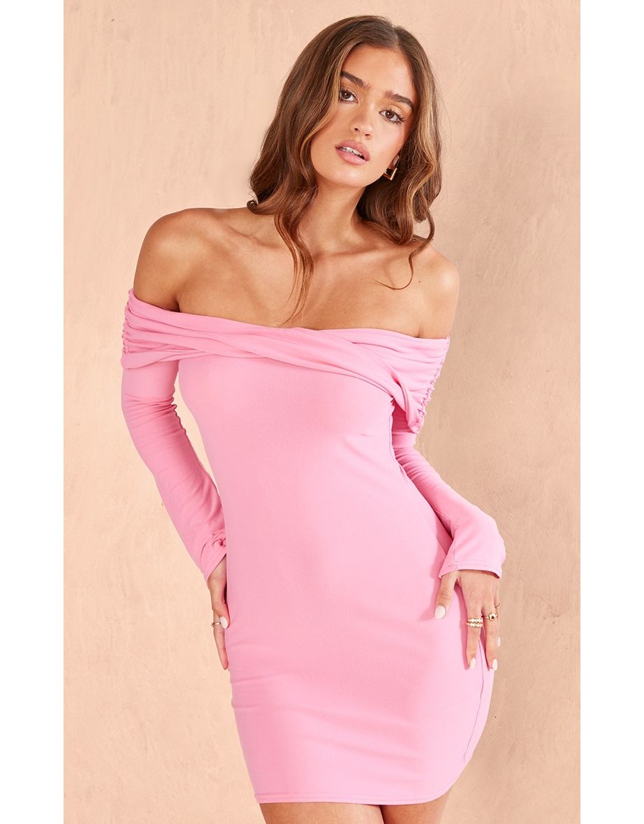 Shop Pink Soft Touch Twist Bardot Bodycon Dress Online in Bahrain VogaCloset
