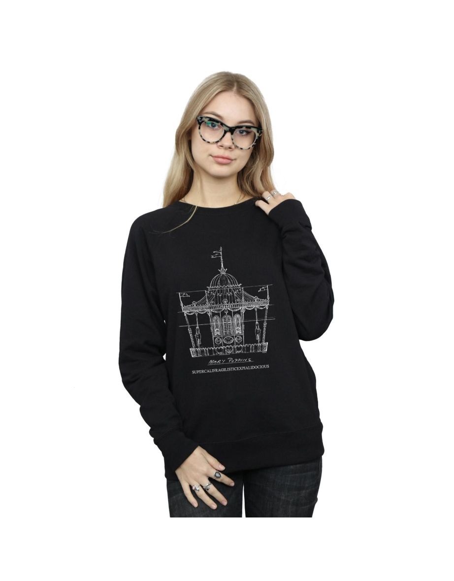Disney Womens/Ladies Mary Poppins Carousel Sketch Sweatshirt - Black