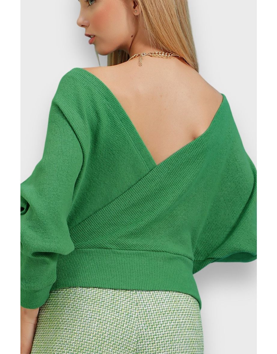 Women's Green Front Back V-Neck Double Breasted top - 4