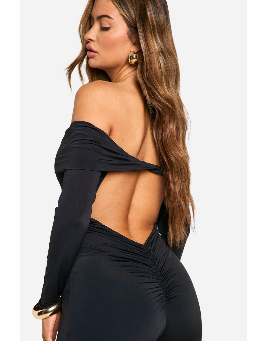 Long Sleeve Open Back Bardot Jumpsuit - 3
