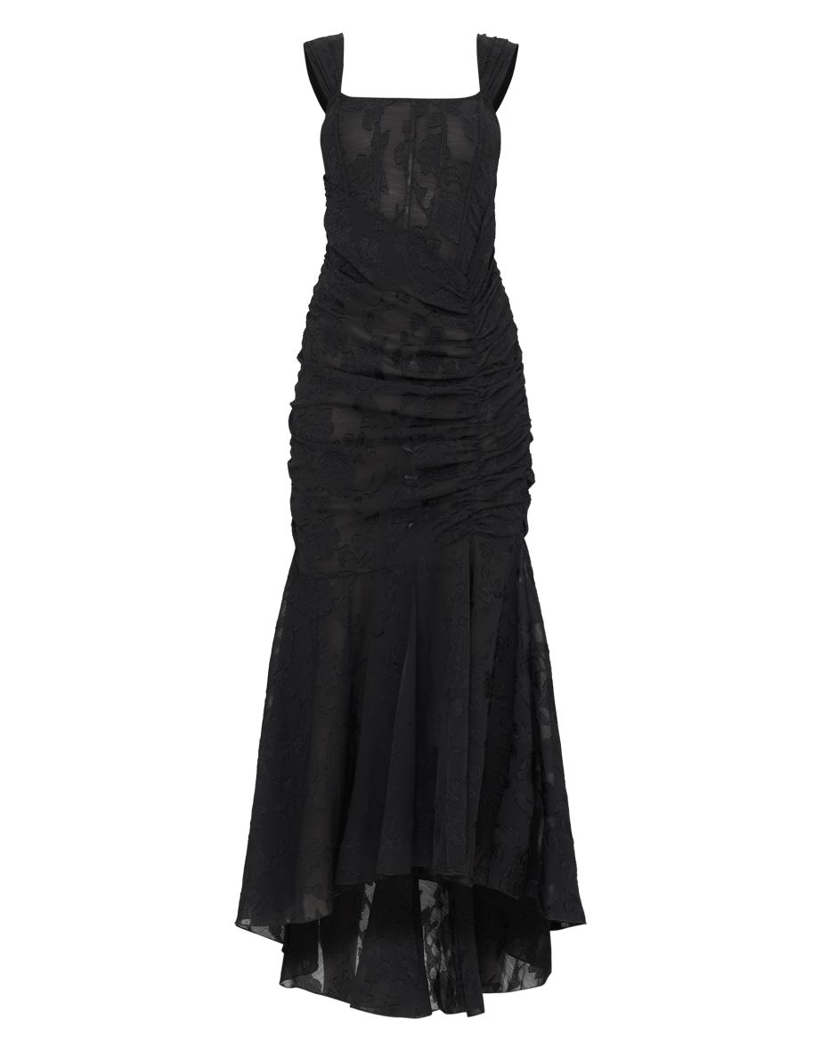 Black Burnout Side Ruched Maxi Dress - 4