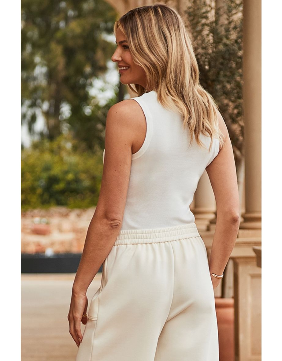 Ivory Ribbed Jersey Vest Top - 3