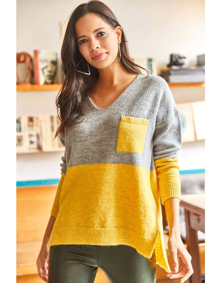 Yellow color block sweater store