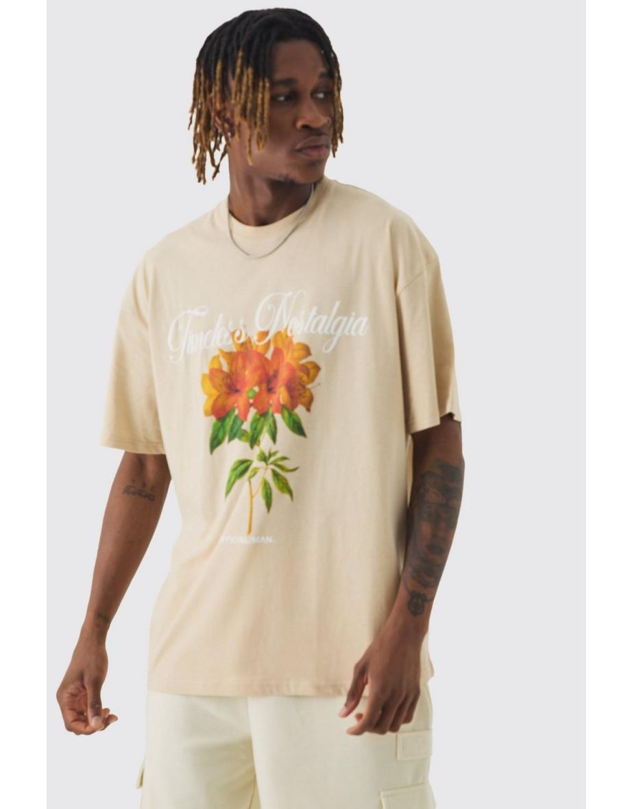 Shop Tall Oversized Official Man Floral Print T shirt sand Online in Oman VogaCloset