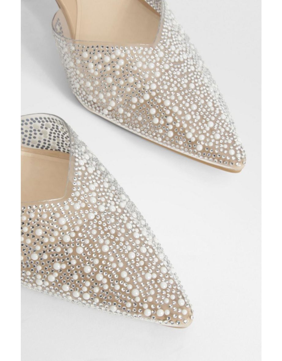 Pearl Embellished Slingback Court Heels - 3