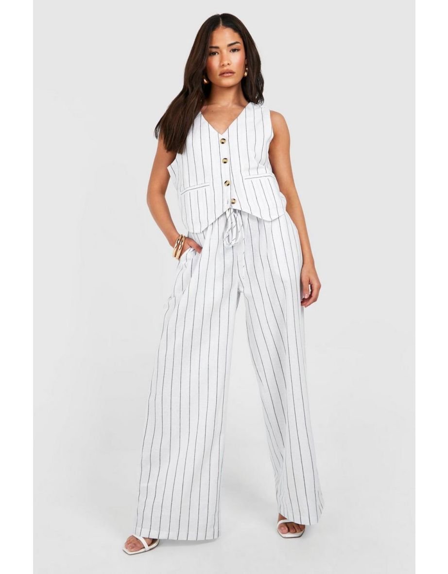 Petite Pinstripe Waistcoat Trouser Set - white