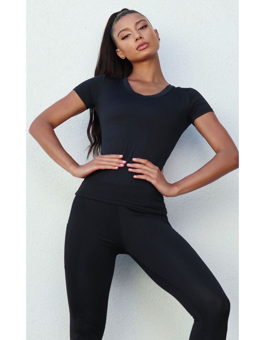 Black Basic Fitted Gym Top