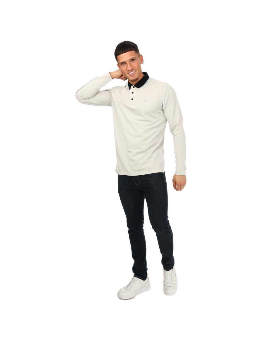 Men's Calvin Klein Long Sleeve Performance Polo Shirt in Silver - 6