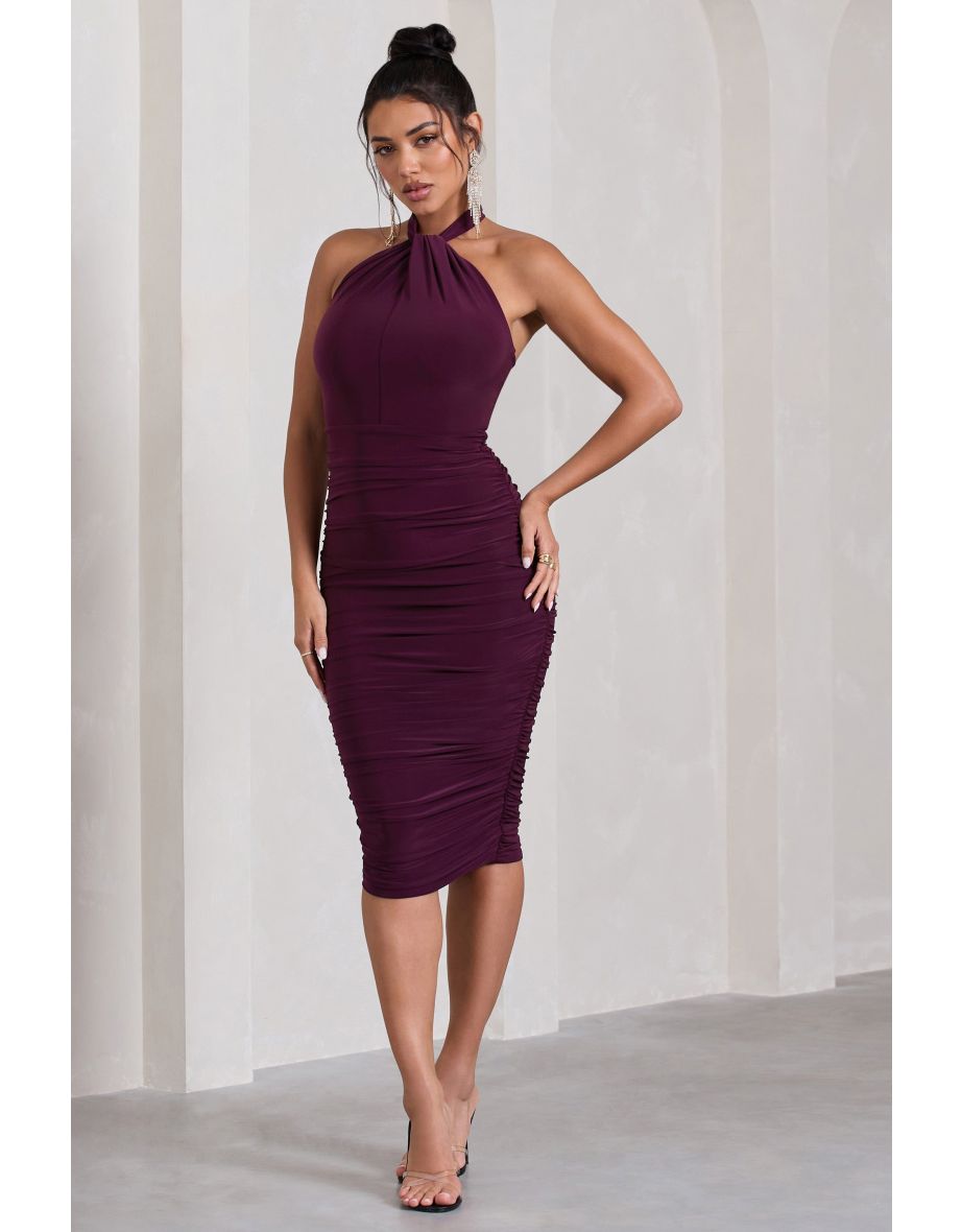 Plum halter neck dress new arrivals