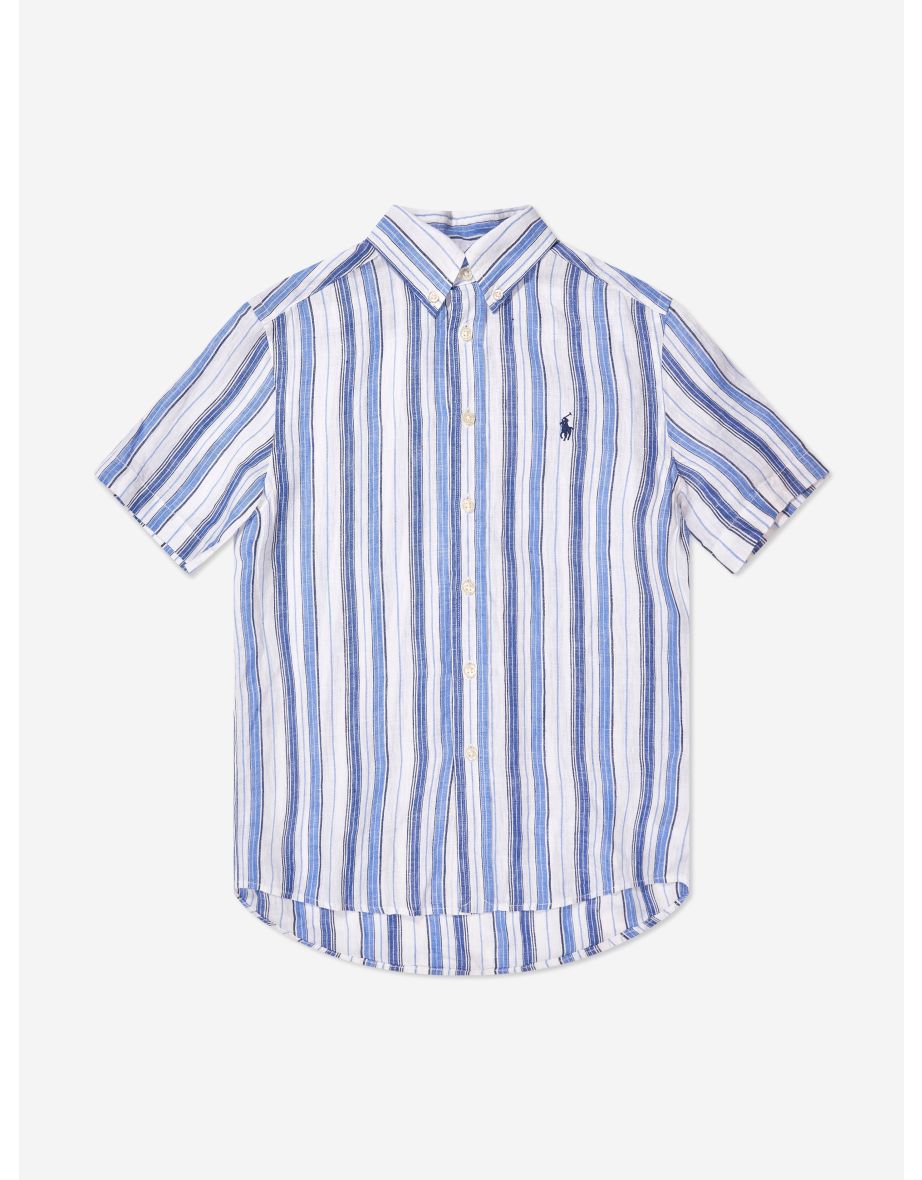 Shop Boys Striped Short Sleeve Shirt in Blue Online in Bahrain VogaCloset