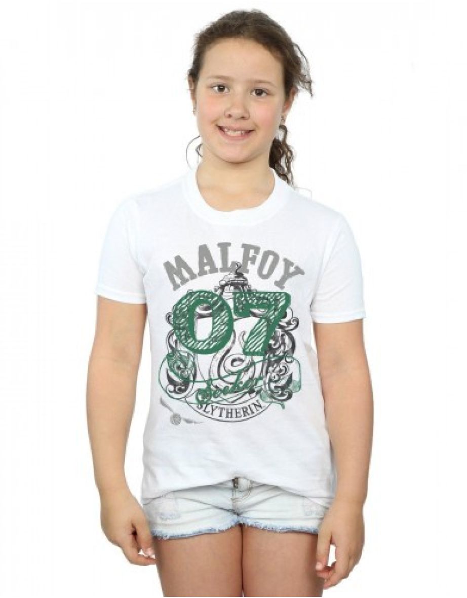 Harry Potter Girls Seeker Draco Malfoy Cotton T-Shirt - White