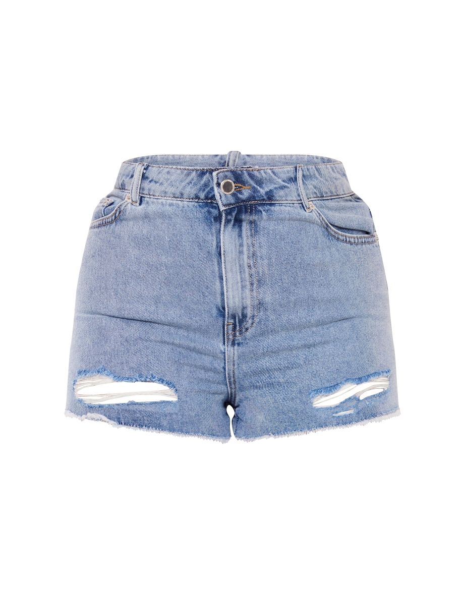 PRETTYLITTLETHING Shape Acid Blue Wash Ripped Denim Shorts - 5