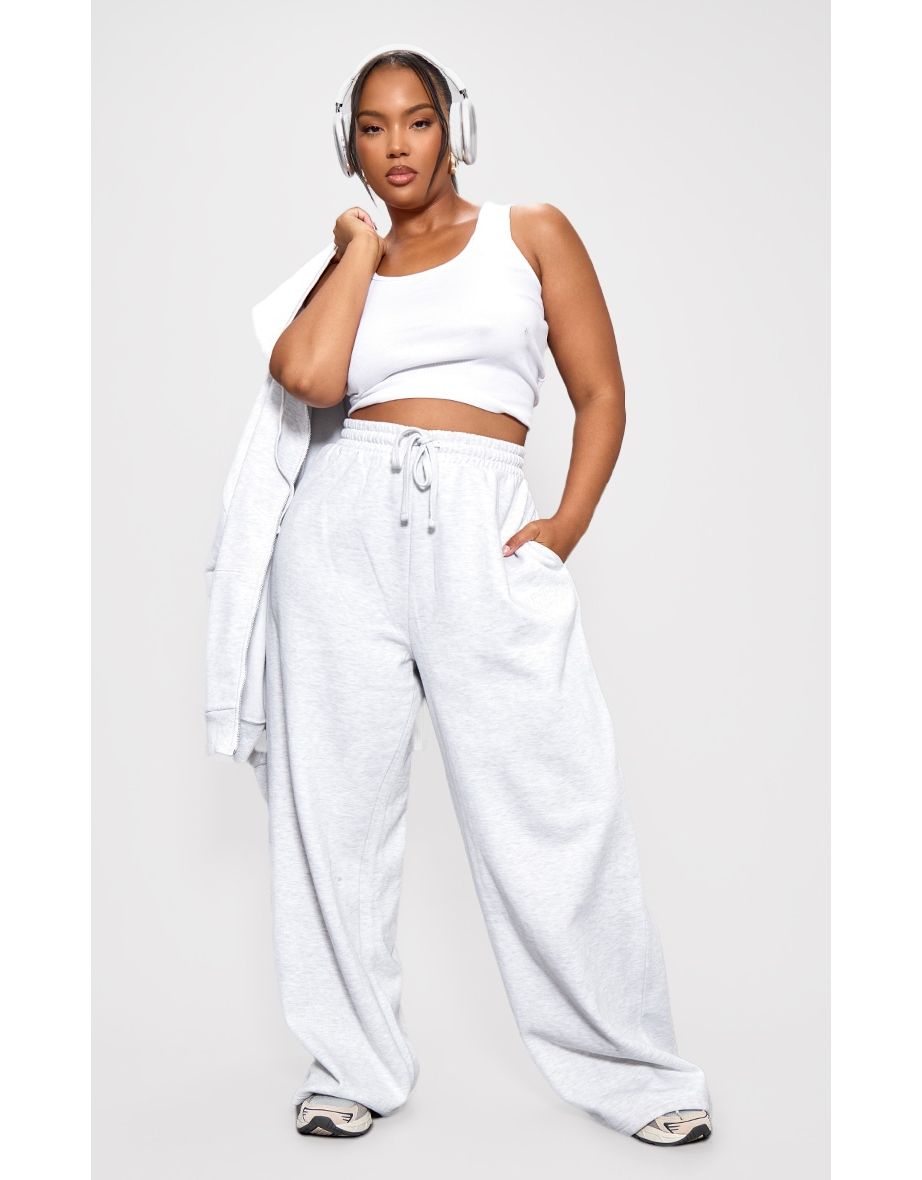 PRETTYLITTLETHING Plus Grey Premium Embroidered Wide Leg Oversized Joggers