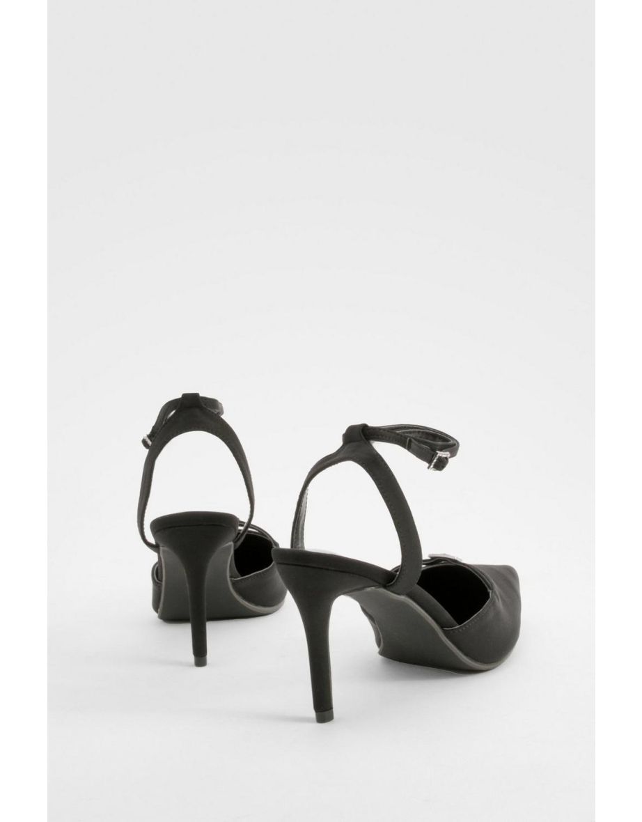 Neoprene Diamante Buckle Ankle Strap Court Shoes - black - 3