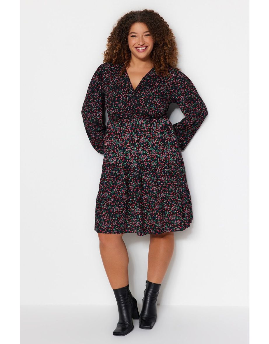 Burgundy Polka Dot A-line Mini Knitted Dress