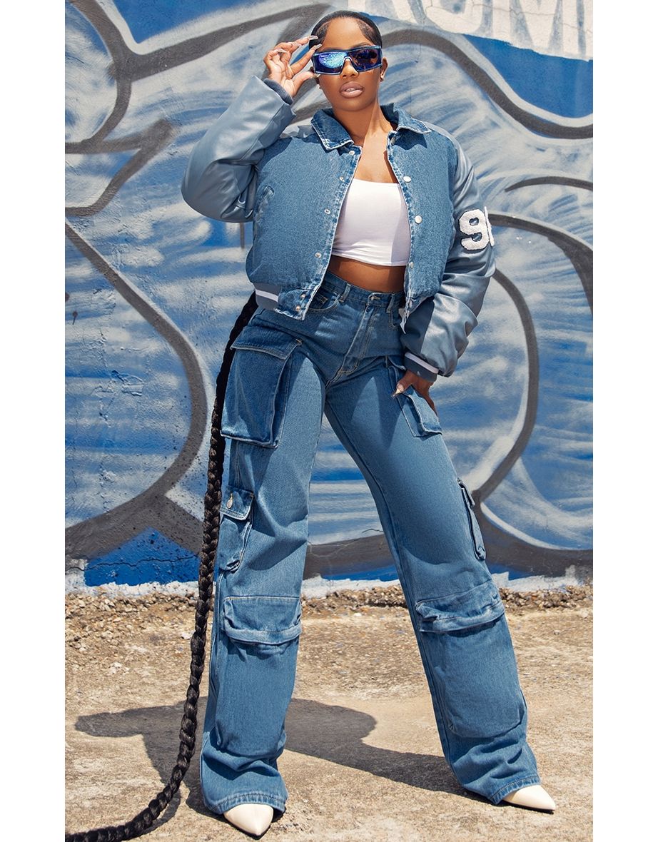 Mid wash cargo pocket clearance jean