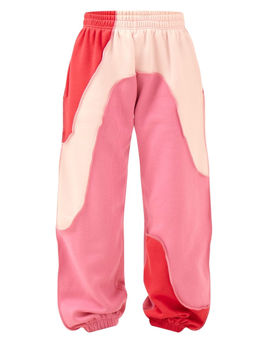 Baby Pink Colour Block Sweat Cuffed Oversized Joggers - 4