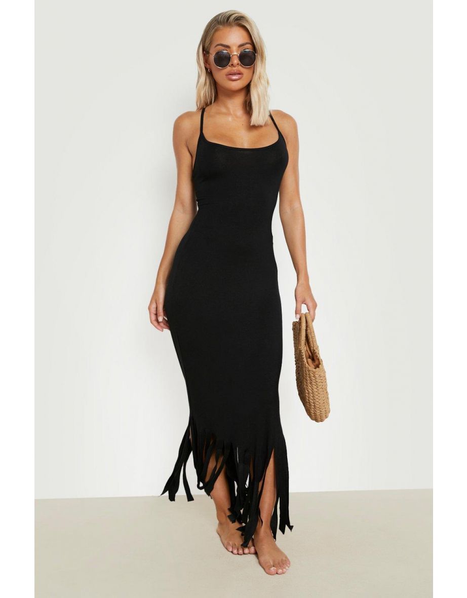 Strappy Tassel Maxi Beach Dress - black - 3