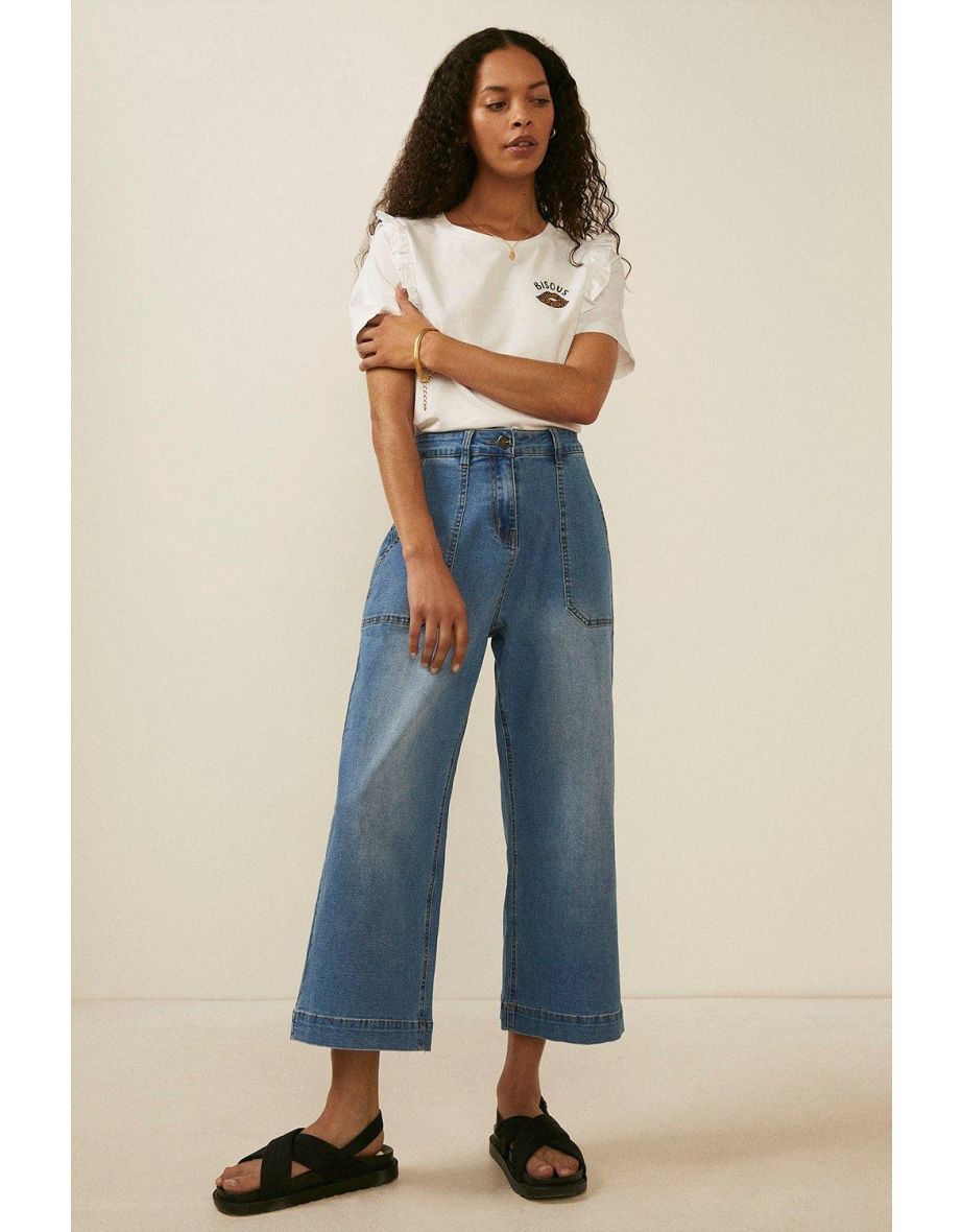 Oasis cropped wide leg trousers deals