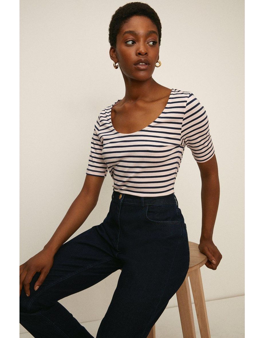 Organic Cotton Stripe Scoop Neck T Shirt