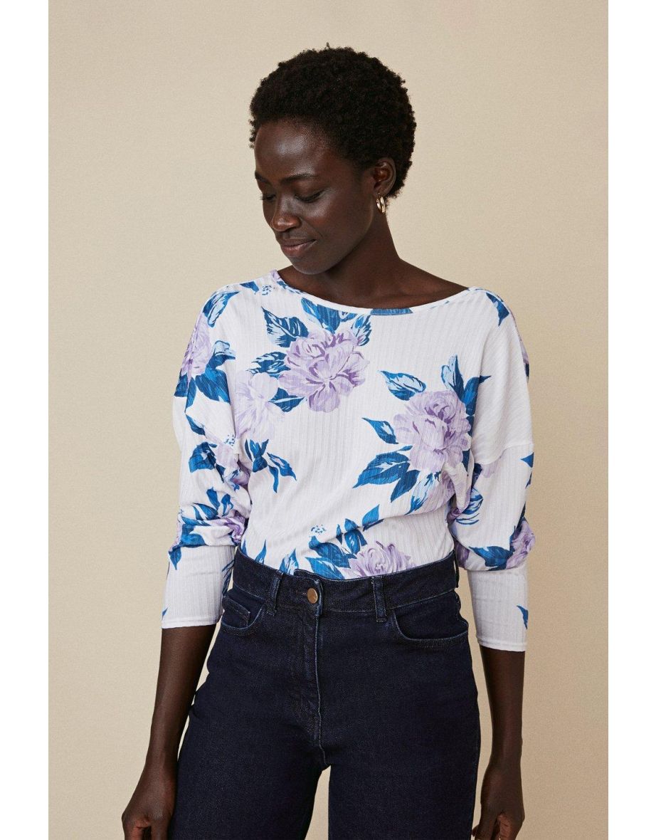 Floral Rib Wrap Back Top
