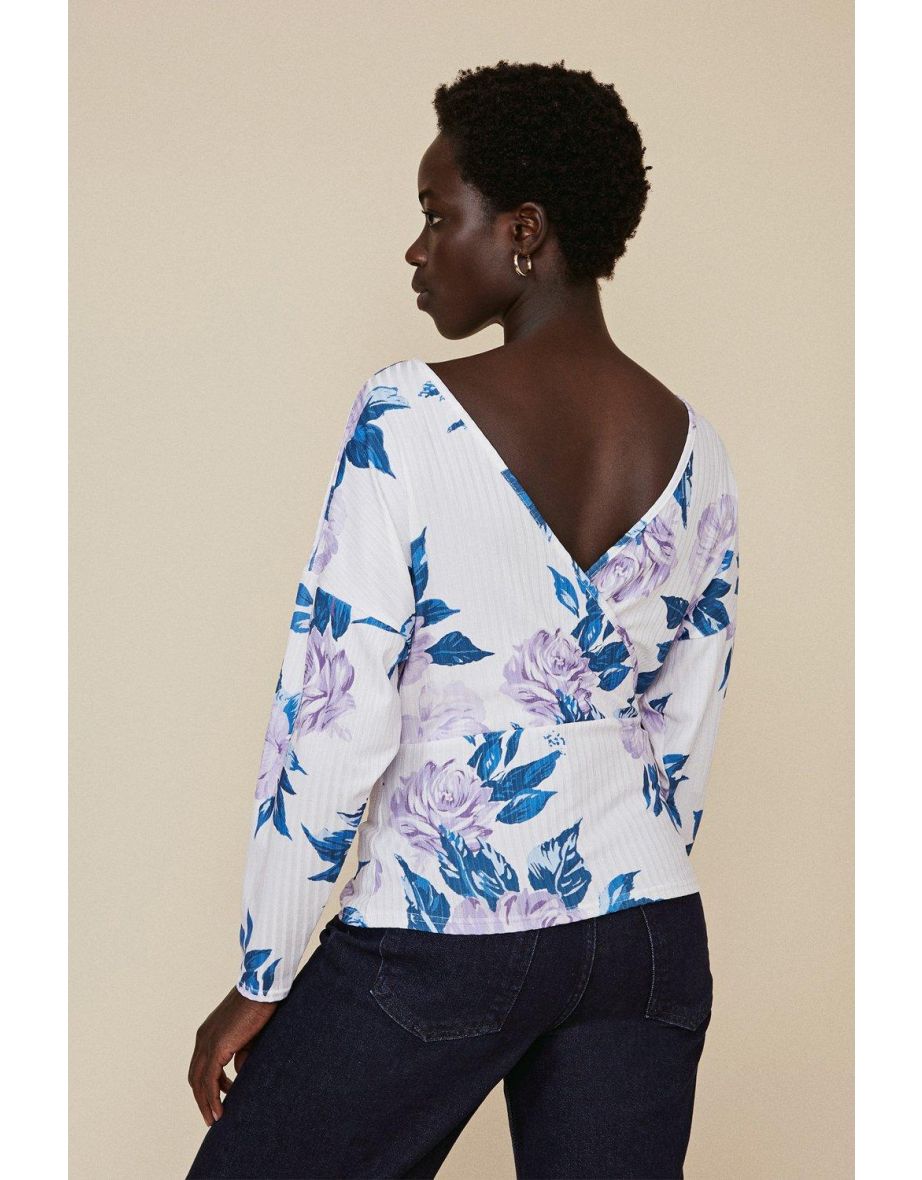 Floral Rib Wrap Back Top - 2