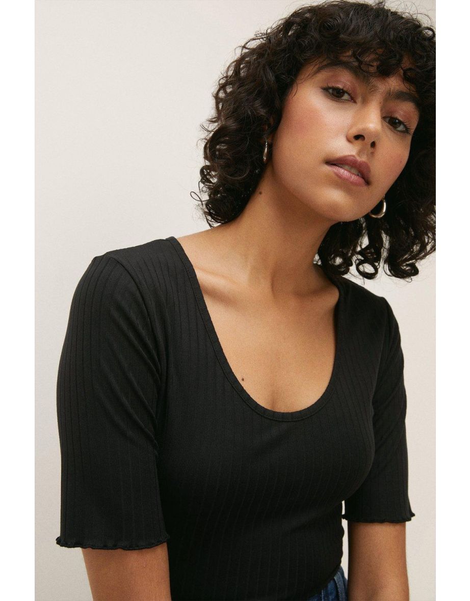 Recycled Rib Scoop Neck Top
