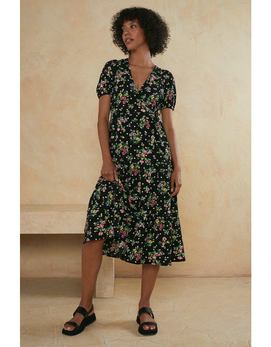 Oasis floral wrap midi dress cheap