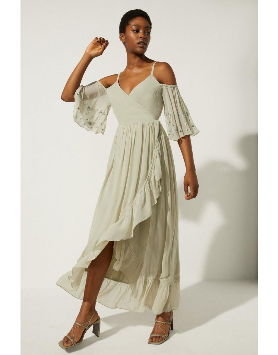 Cold shoulder wrap discount midi dress