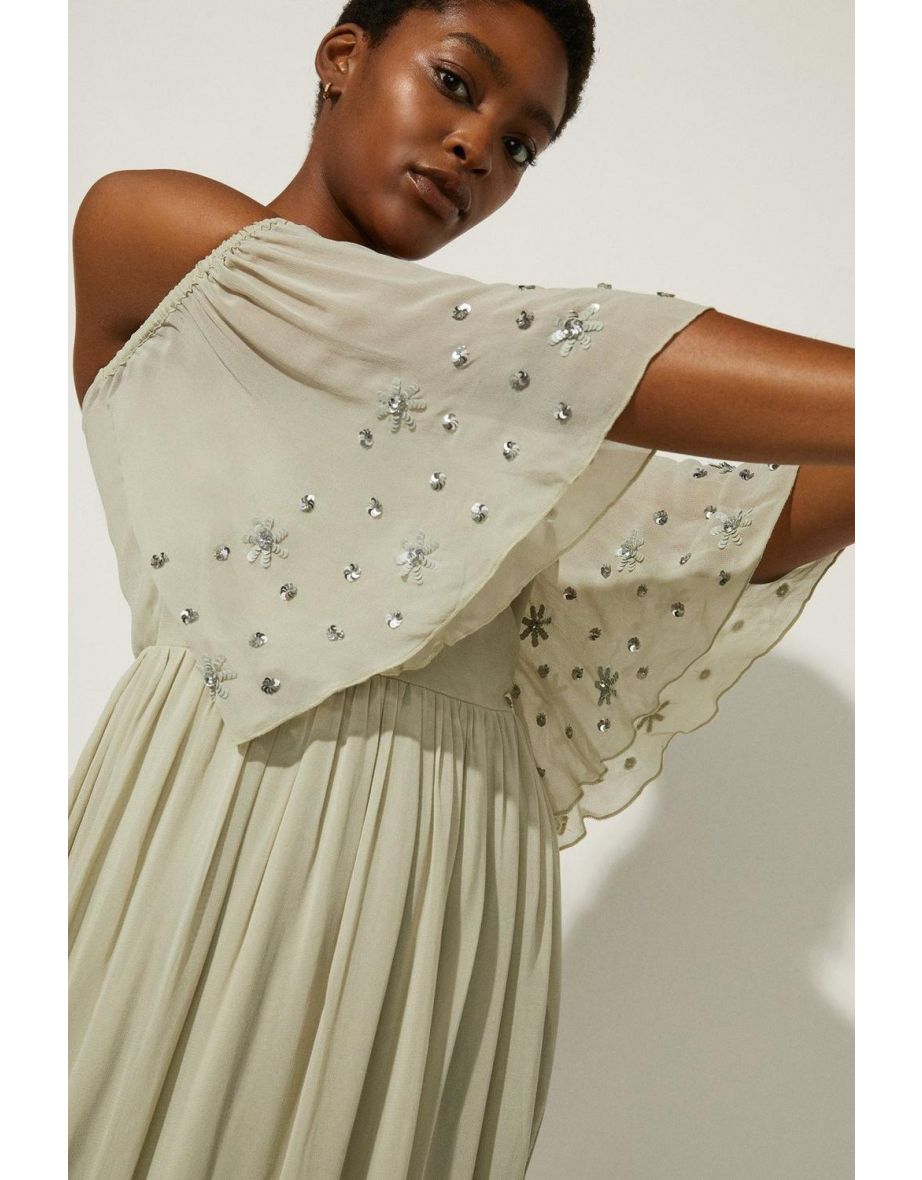 Cold shoulder wrap midi dress deals