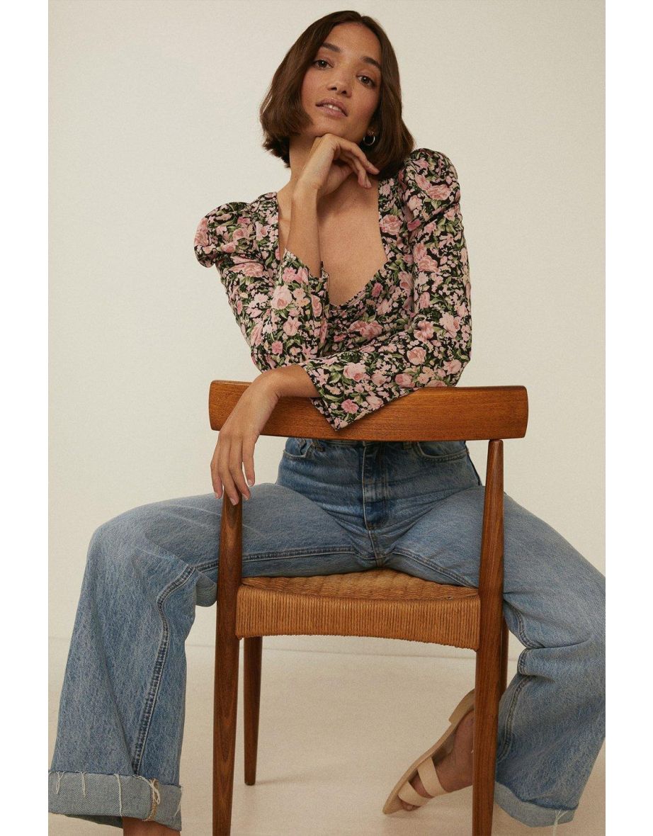 Ruched Front Square Neck Top