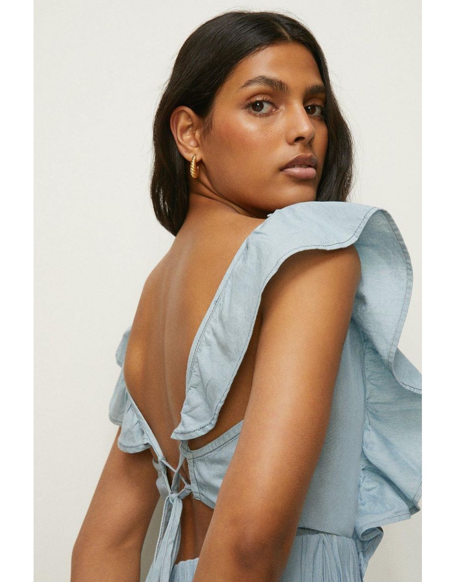 Oasis denim frill wrap dress shop