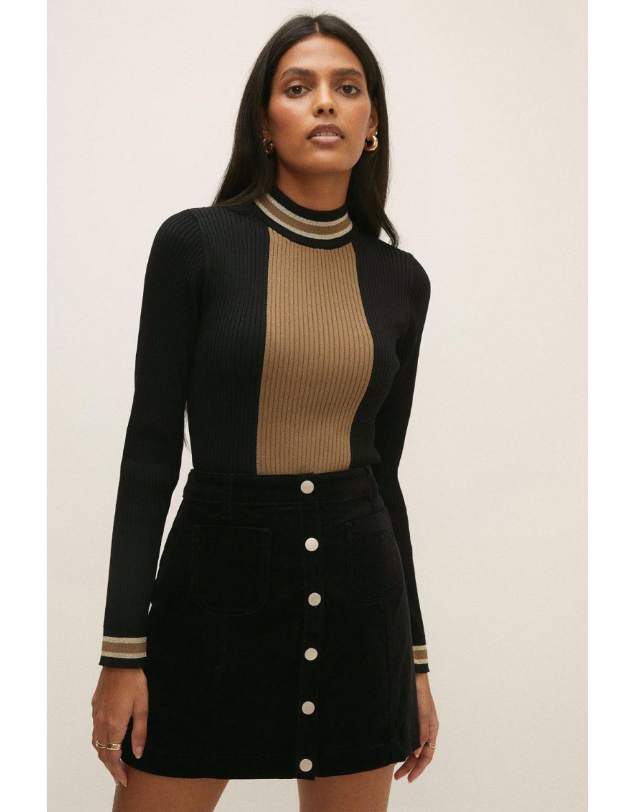 Black velvet button best sale skirt