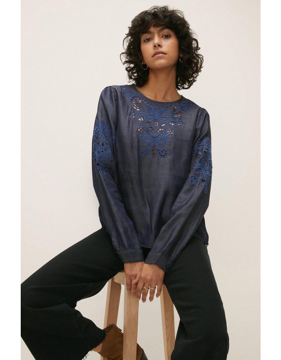 Cutwork Denim Top